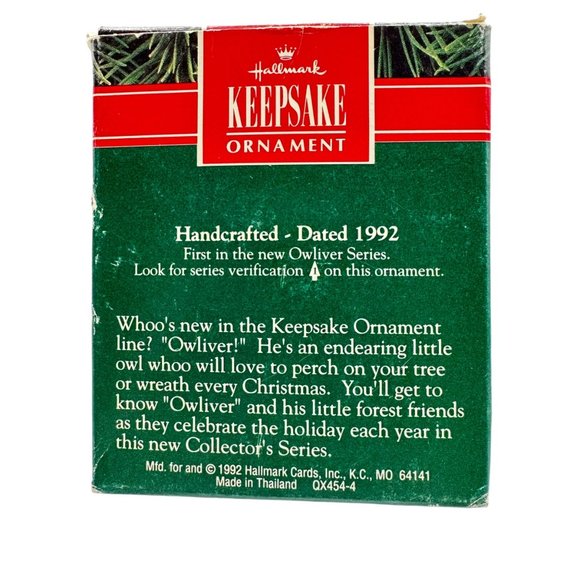 Hallmark Keepsake Ornament Owl Rabbit Reading Christmas Holiday 1992 Vintage - Picture 2 of 7